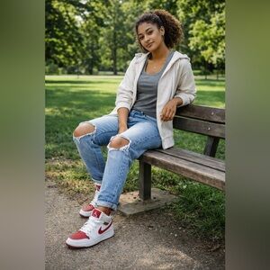 Nike Air Jordan 1 Mid Pomegranate (Red)/White Basketball Sneakers 8.5